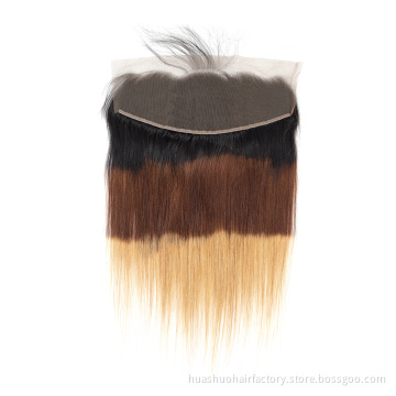 None Chemical Processing Remy Hair Grade 13 4 European Hair Straight Weave 1B 4 27 Ombre Lace Frontal